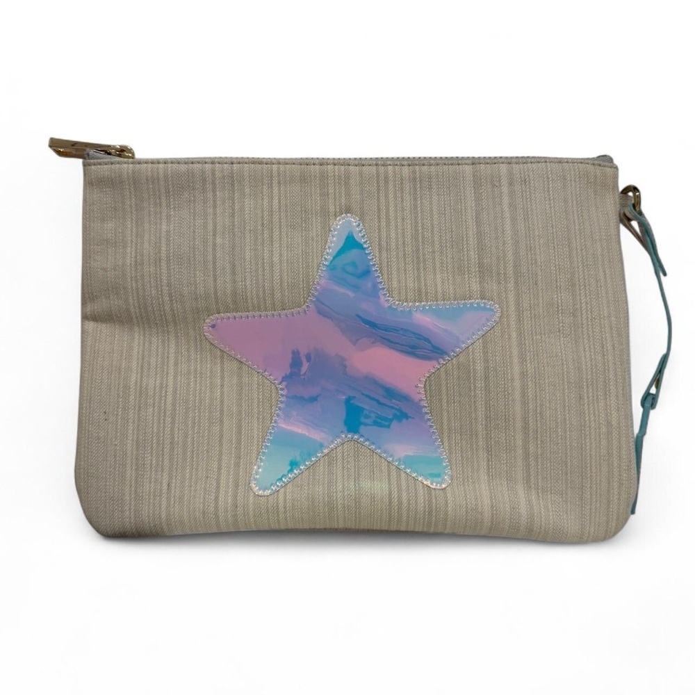 Stony Clover Lane x EverAfter star and lightning bolt holographic and tan clutch